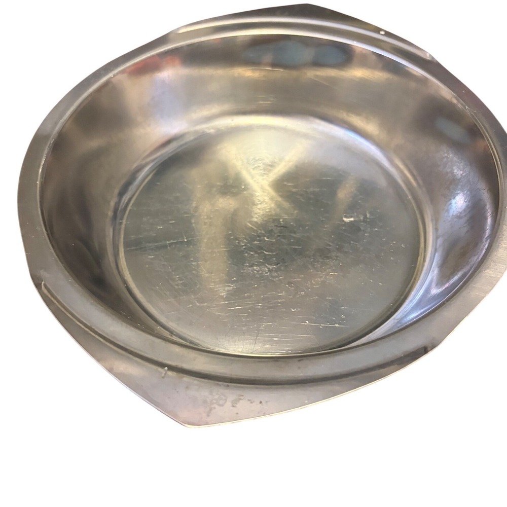 Serving Bowl Mid-Century Modern Silver Geometric Rim Vintage 8in‎